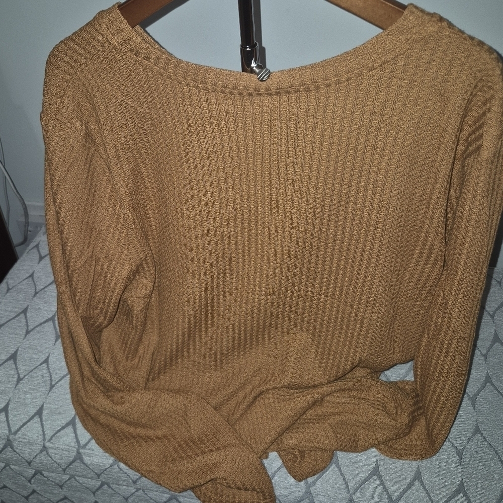 Burnt Orange ROUND NECK LOOSE TOP BLOUSE. Twist Hem. SZ XL - Picture 4 of 8